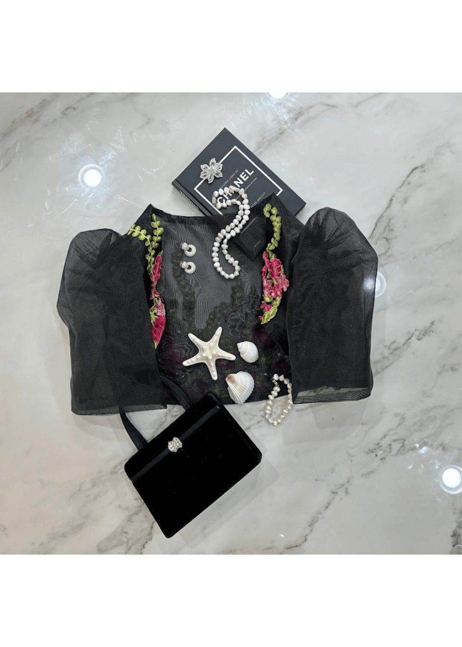 "Irene" Black Organza Floral Filipiniana Bolero