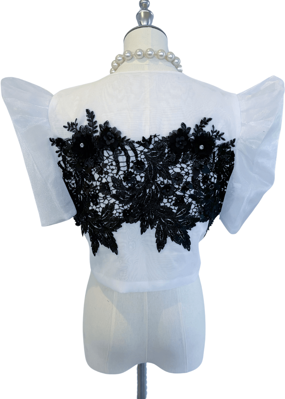 "Dulce" Black and White Full Filipiniana Bolero