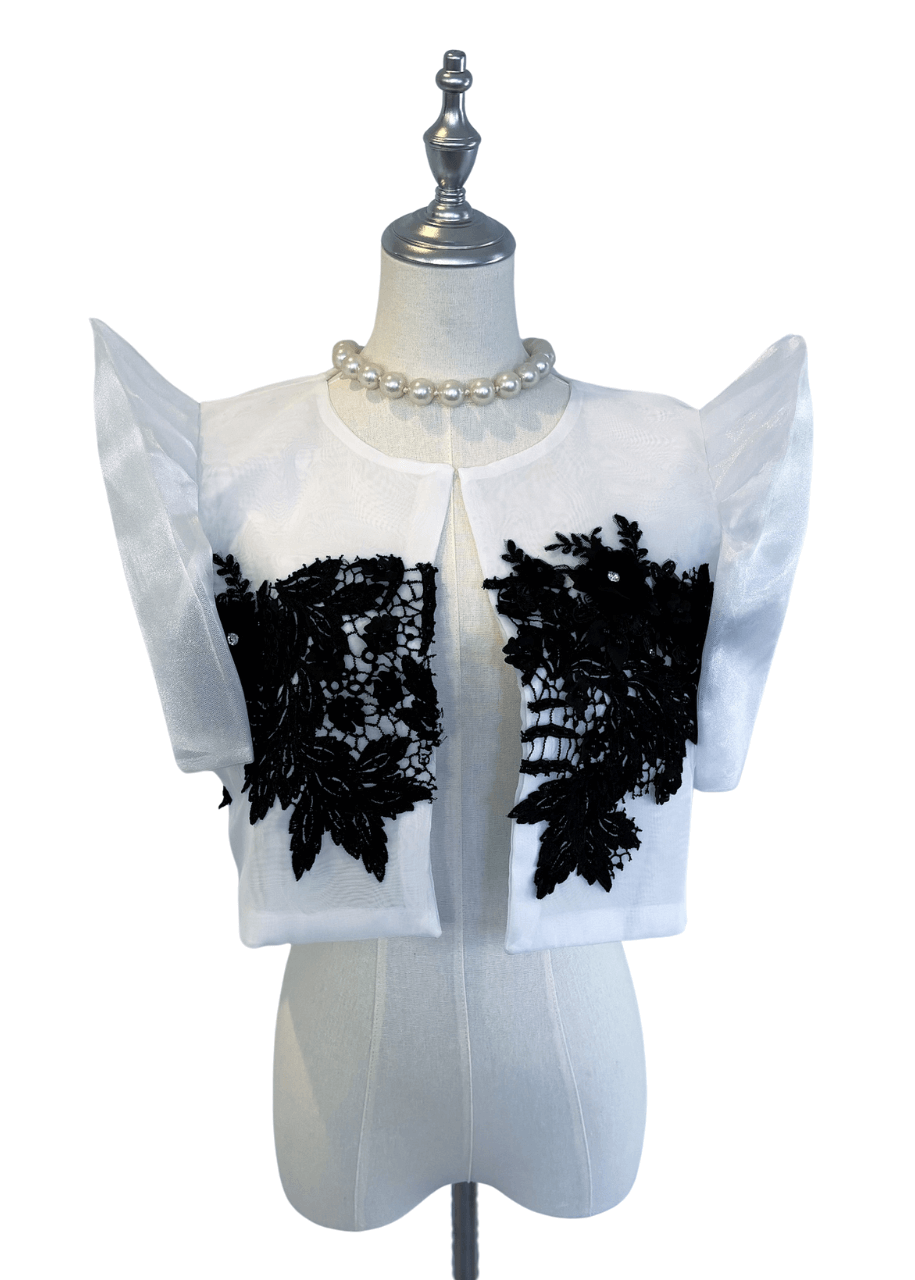 "Dulce" Black and White Full Filipiniana Bolero