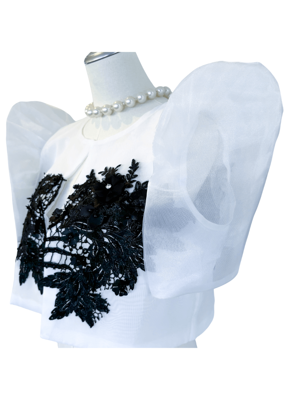 "Dulce" Black and White Full Filipiniana Bolero