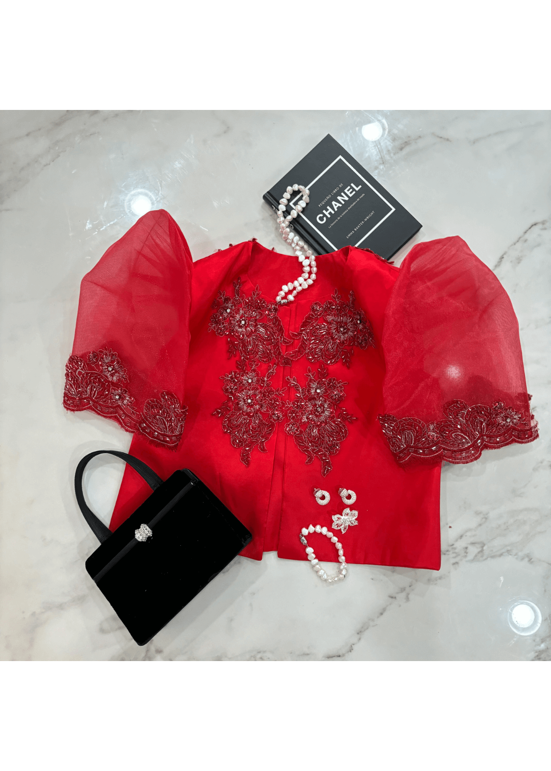 " Myrna" Red Filipiniana Bolero